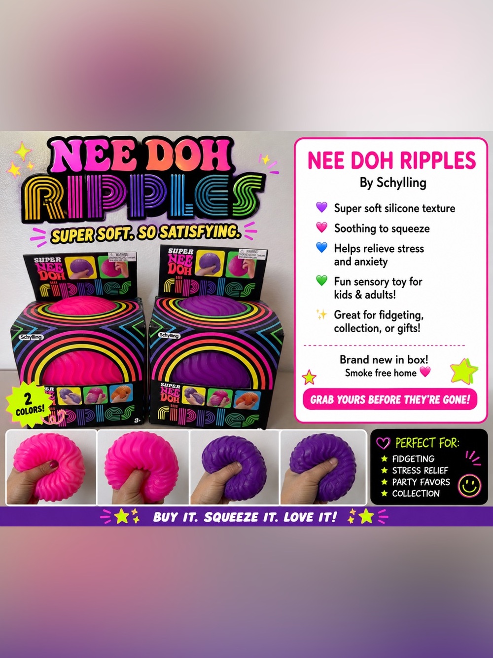 Nee Doh Ripples Sensory Toy - Purple & Pink